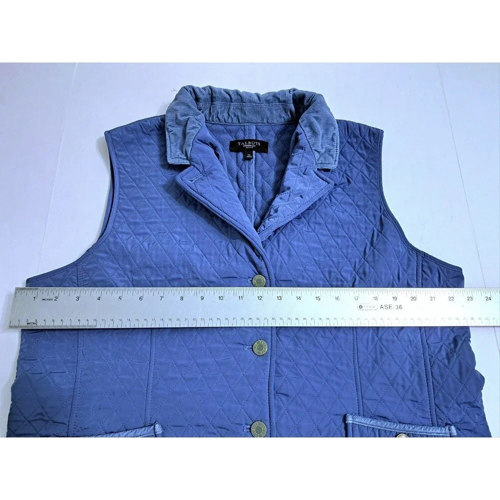 Talbots Blue Quilted Vest Size XL Petites Jacket Button - Picture 7 of 8